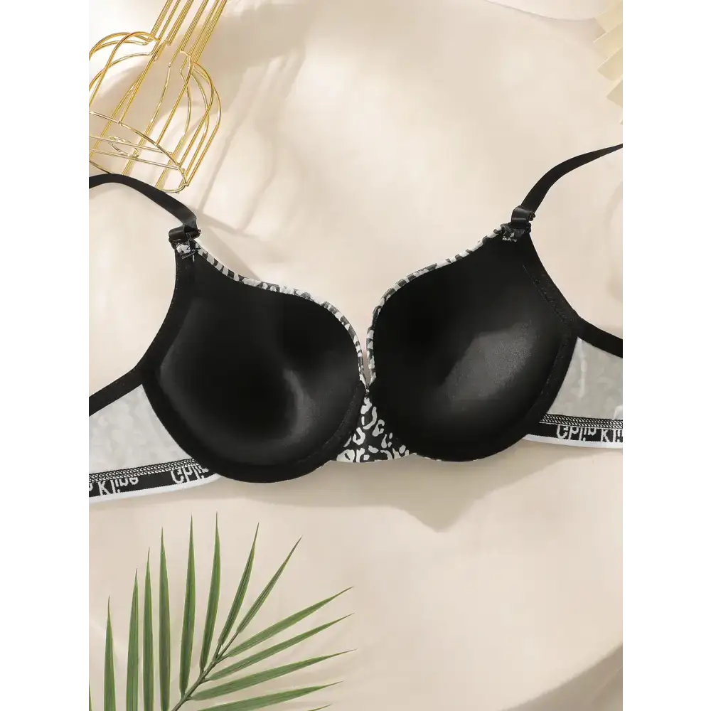 Leopard print push up bra with black cups and adjustable straps from The Lady's Haven Boutique