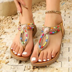 Colorful bohemian beaded sandals flat heel from The Lady's Haven Boutique with multicolor bead accents