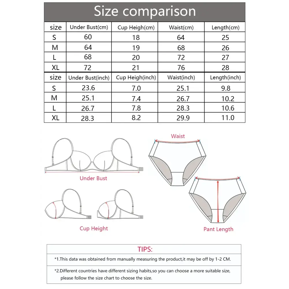 Size chart and measurement guide for comfortable animal print lingerie from The Lady's Haven Boutique