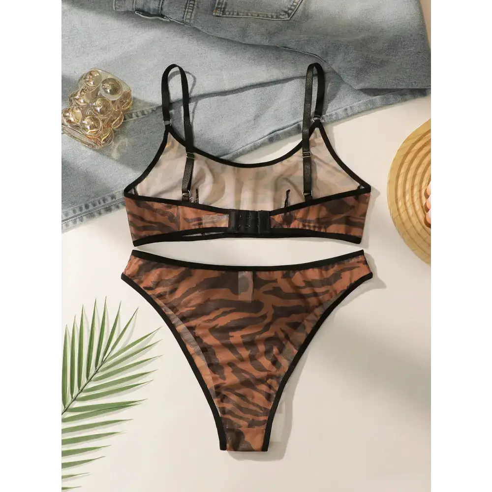 Comfortable animal print lingerie set with sheer fabric and black trim from The Lady's Haven Boutique