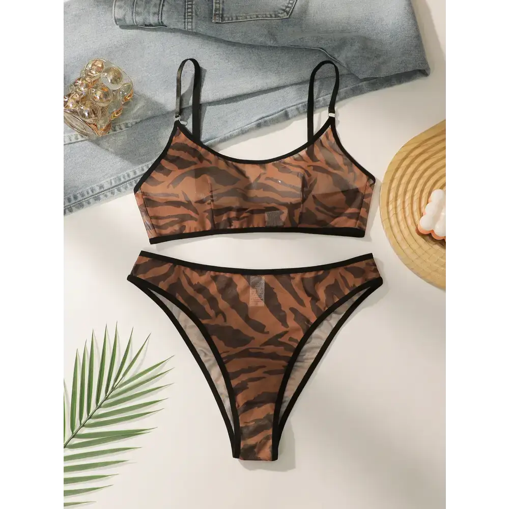 Comfortable animal print lingerie set with brown and black tiger stripes from The Lady's Haven Boutique