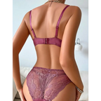 Back view of woman wearing comfortable daily ladies underwear in purple lace set from The Lady's Haven Boutique
