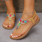 The Lady's Haven Boutique comfortable flat beach flip flops with colorful gemstone embellishments