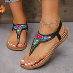 The Lady's Haven Boutique comfortable flat beach flip flops with colorful jeweled black straps