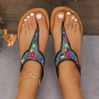 The Lady's Haven Boutique flat heel sandals with colorful jeweled straps comfortable flat beach flip flops