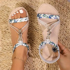Comfortable ladies slides flat heel sandals with braided straps and decorative beads from The Lady's Haven Boutique