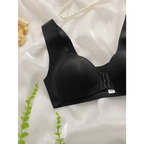 Comfortable steel ring bra for women in black with wide straps and front closure