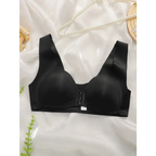 Black comfortable steel ring bra for women with wide straps and front hook closure