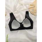 Comfortable steel ring bra for women in black with wide straps displayed on white fabric