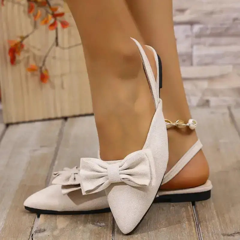 Comfortable summer pointed toe shoes flat heel sandals with bow detail from The Lady's Haven Boutique