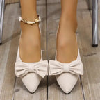 The Lady's Haven Boutique comfortable summer pointed toe shoes flat heel sandals with bow detail in beige