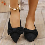 The Lady's Haven Boutique black flat heel sandals with bows comfortable summer pointed toe shoes