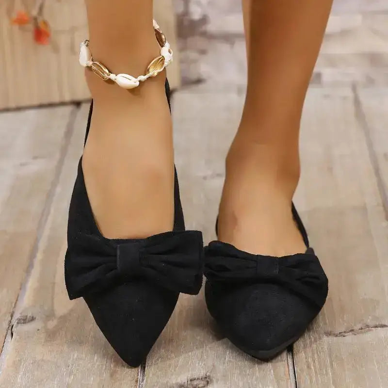 The Lady's Haven Boutique black flat heel sandals with bows comfortable summer pointed toe shoes