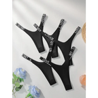 The Lady's Haven Boutique black comfortable thong pack with white logo elastic waistbands