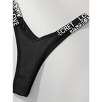 Black comfortable thong pack with white elastic bands featuring love and secret text from The Lady's Haven Boutique