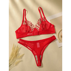 Red comfortable underwire bra and panty set with delicate ruffle details from The Lady's Haven Boutique