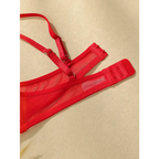 Red comfortable underwire bra and panty set with adjustable straps and hook closures