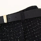 Black textured fabric high waist shorts with black belt from cropped vest and high waist shorts set