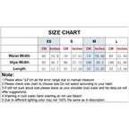 Size chart for cropped vest and high waist shorts set with measurements in centimeters and inches