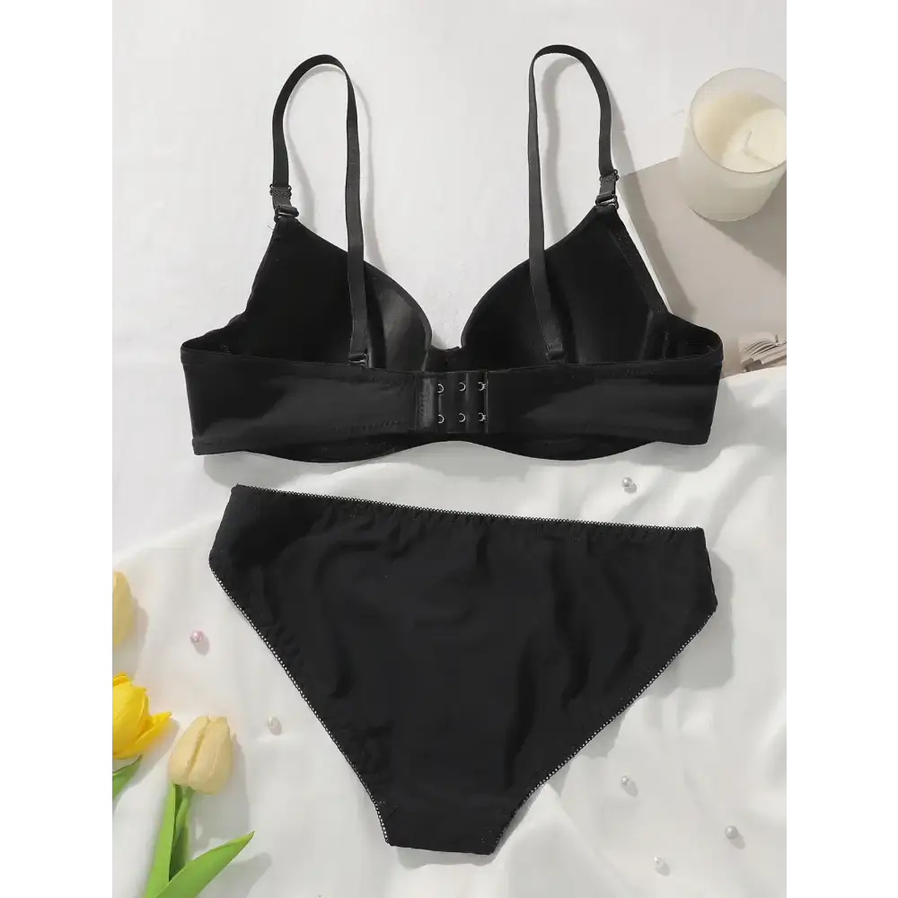 Black daily casual ladies underwear set from The Lady's Haven Boutique with a bra and matching panties