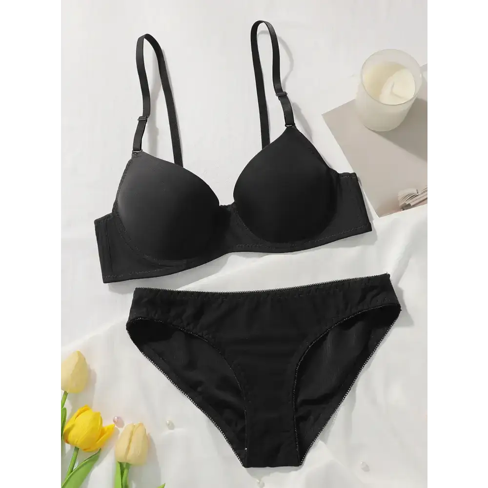 Black daily casual ladies underwear set with adjustable straps and matching panties by The Lady's Haven Boutique