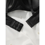 Black daily casual ladies underwear set bra with adjustable straps and hook closures on white fabric