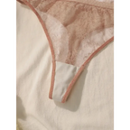 Delicate lace intimate set for ladies featuring sheer pink lace fabric and soft trim edges