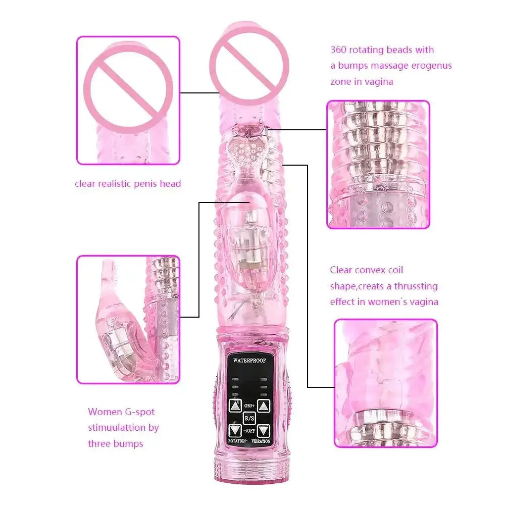Dildo Rabbit Vibrator Masturbator G Spot 12 Speeds Vibration Dual Motor Massager Clitoris Rotation Stimulator Female Sex Toy - The Lady's Haven