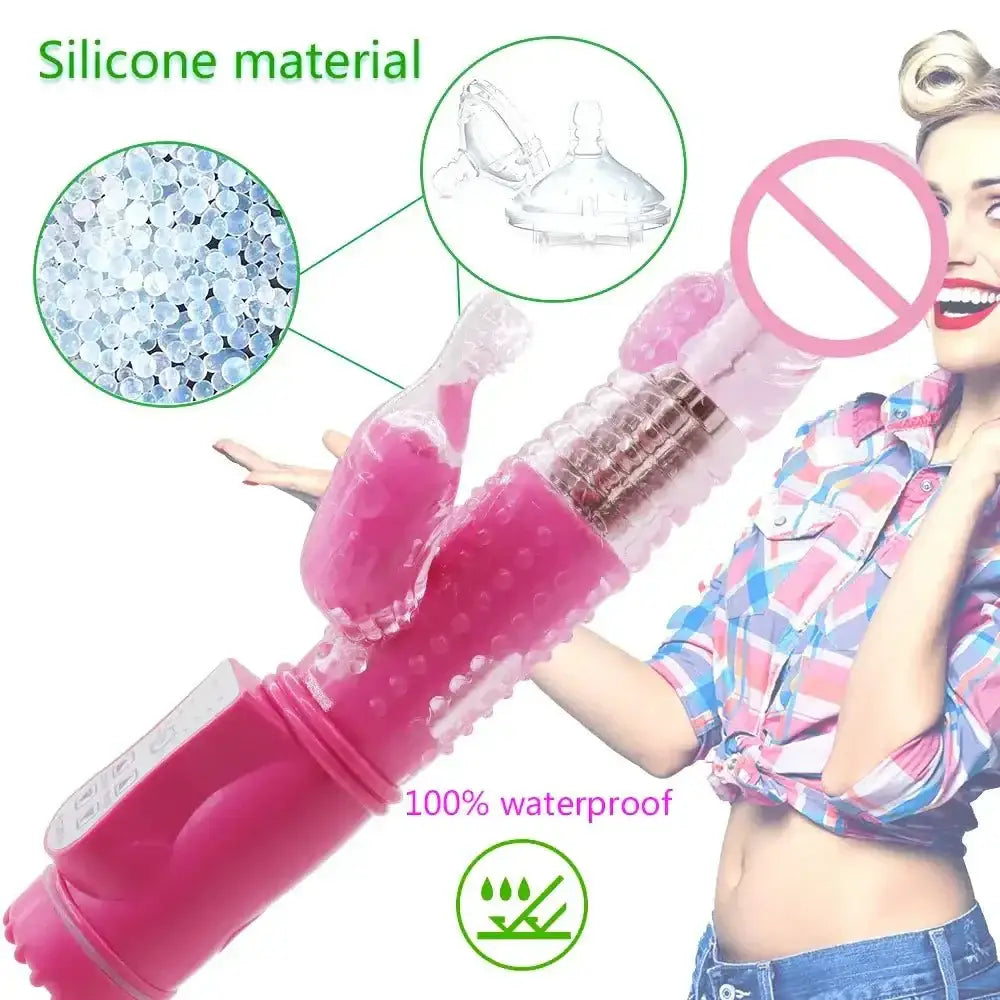 Dildo Rabbit Vibrator Masturbator G Spot 12 Speeds Vibration Dual Motor Massager Clitoris Rotation Stimulator Female Sex Toy - The Lady's Haven