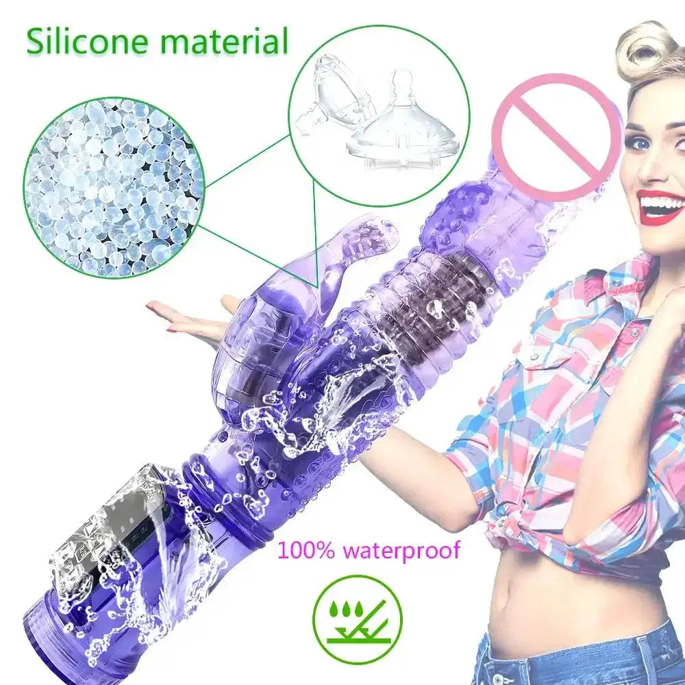 Dildo Rabbit Vibrator Masturbator G Spot 12 Speeds Vibration Dual Motor Massager Clitoris Rotation Stimulator Female Sex Toy - The Lady's Haven