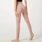 Stylish pink elastic fitness leggings for women with a high waistband and a sleek fit
