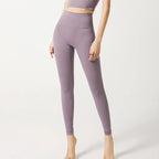 Stylish purple elastic fitness leggings for women with high waist and comfortable fit