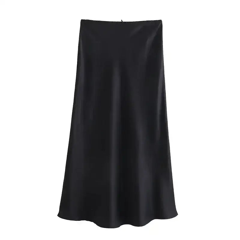 The Lady's Haven Boutique black ladies evening skirt with a smooth satin finish and elegant A-line cut