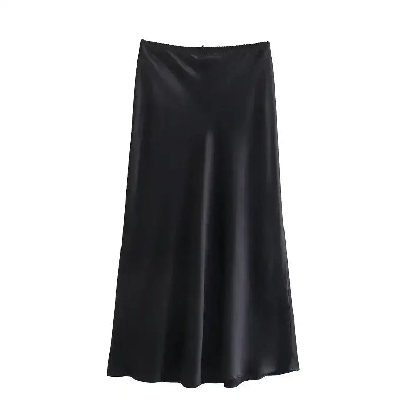 Black satin ladies evening skirt with a smooth finish from The Lady's Haven Boutique