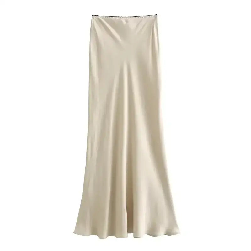 Elegant cream satin ladies evening skirt from The Lady's Haven Boutique with a smooth flowy design