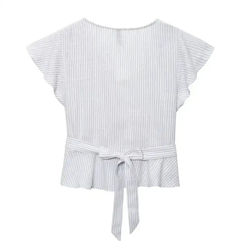 Striped short sleeve blouse with tie waist back detail from The Lady's Haven Boutique short sleeve blouse and pant set