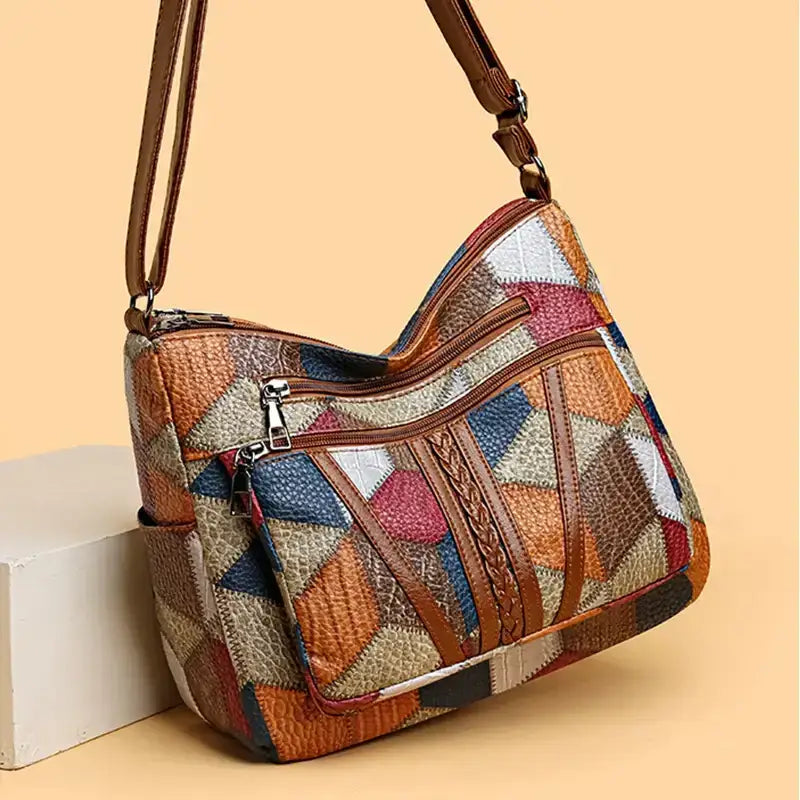Colorful vintage crossbody bag for women with geometric patterns and a stylish design