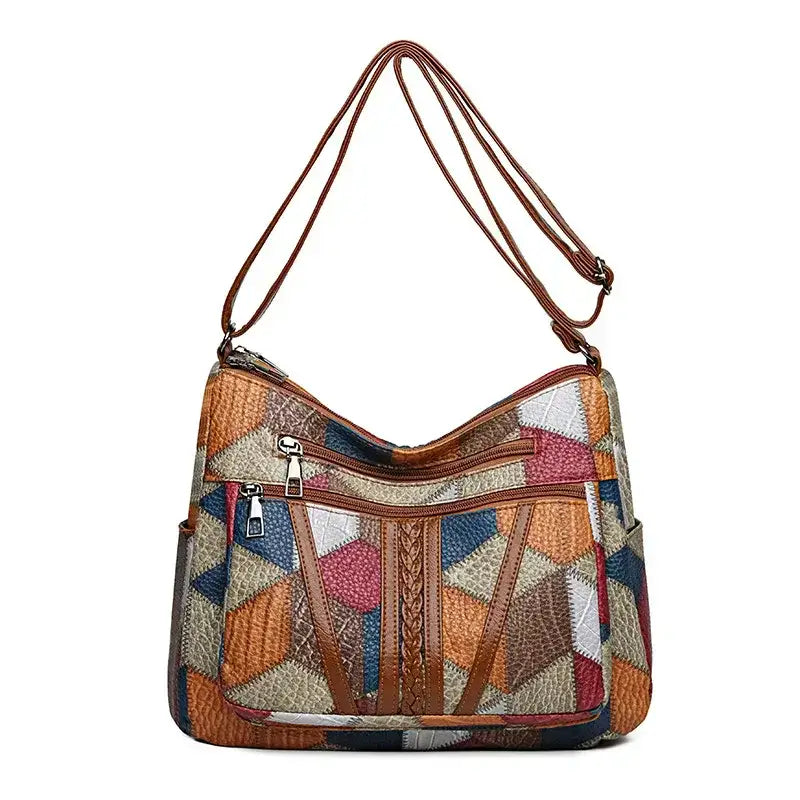 Colorful vintage crossbody bag for women with textured patterns and adjustable straps from The Lady's Haven