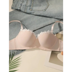 Light pink embroidered floral underwear set bra with delicate flower details on straps