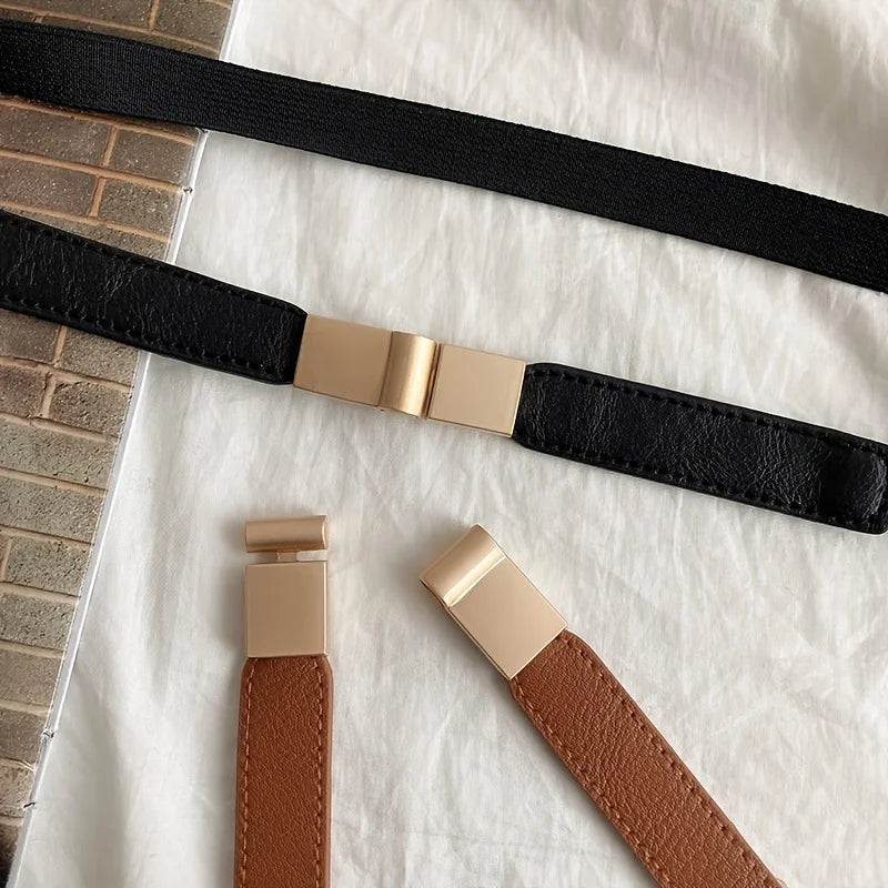 Versatile fashion belt for dresses in black and brown with chic metallic clasps