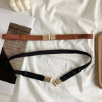 Two stylish fashion belts for dresses in brown and black with gold buckles, perfect for accessorizing outfits