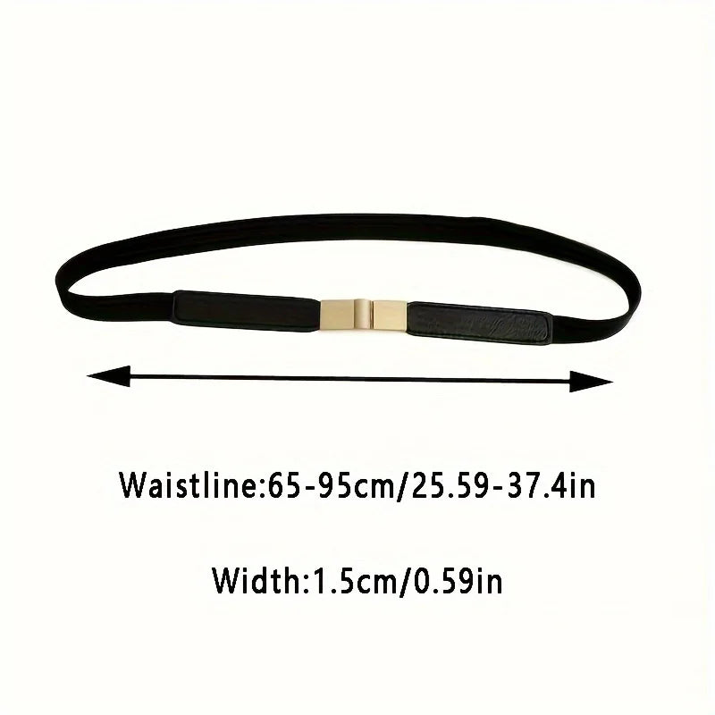 Fashion belt for dresses in black with gold clasp, adjustable for various waist sizes
