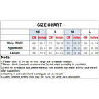 Size chart for fashion casual skirts with print showing measurements for waist, hips, and length in centimeters and inches