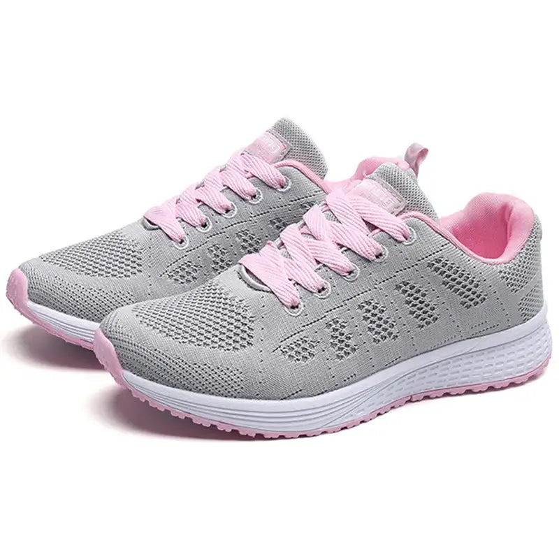 Stylish Fashion Women's Sneakers Lace Up in gray and pink, perfect for casual outings and ultimate comfort.