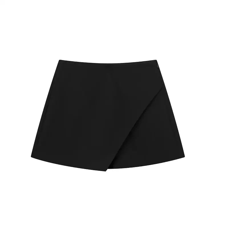 Black fashionable skorts with a wrap front design from The Lady's Haven Boutique