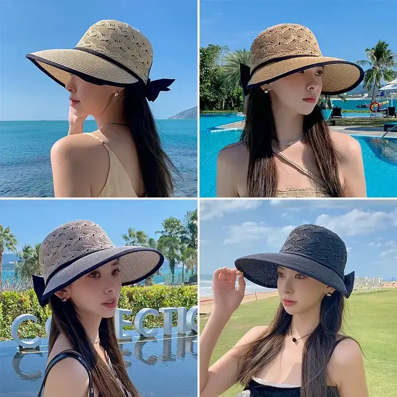 Fashionable straw hats for women with wide brims and decorative bows perfect for summer outings