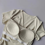 Female quick dry sports top with built in cup for comfortable yoga and activewear sessions