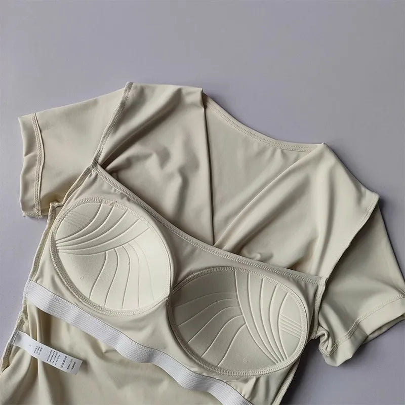 Female quick dry sports top with built in cup for comfortable yoga and activewear sessions