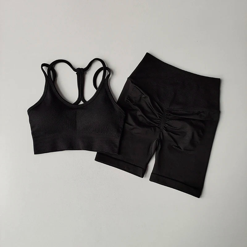 Black fitness bra and shorts set from The Lady's Haven Boutique with stylish design and comfortable material