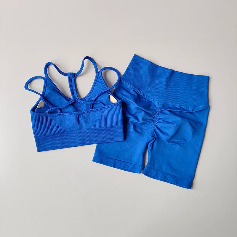 Blue fitness bra and shorts set from The Lady's Haven Boutique for comfortable workouts